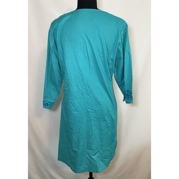 Chances R Blue Embroidered‎ 3/4 Sleeve Cotton Tunic Blouse Resort Wear Women's - Picture 4 of 15